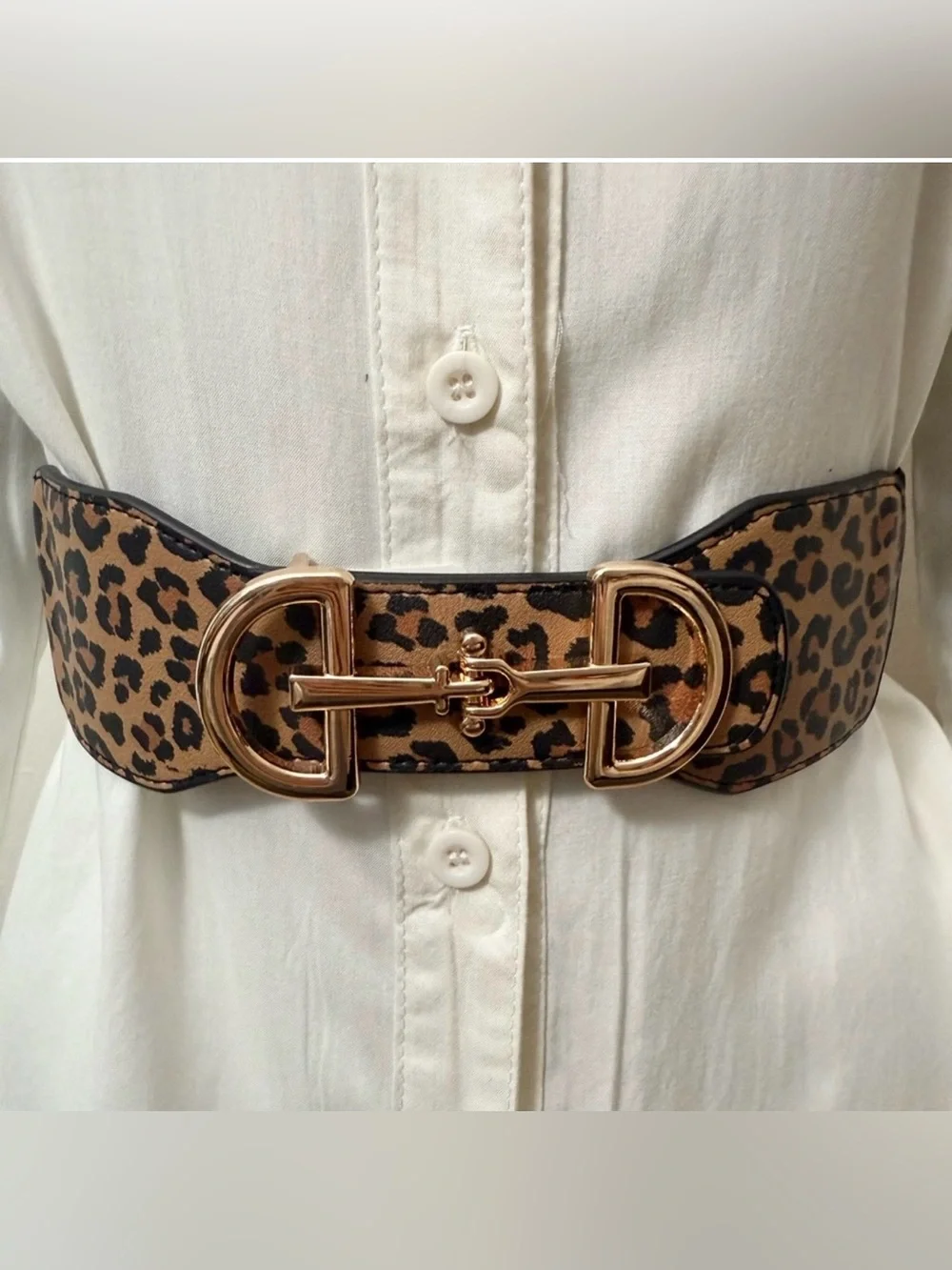 Animal print PU leather elastic waistband belt